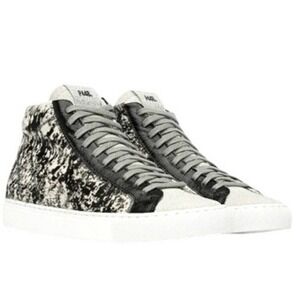P448‎ Shoes Leather Lace Up High-Top Sneakers Women's Size 41 Black Cream